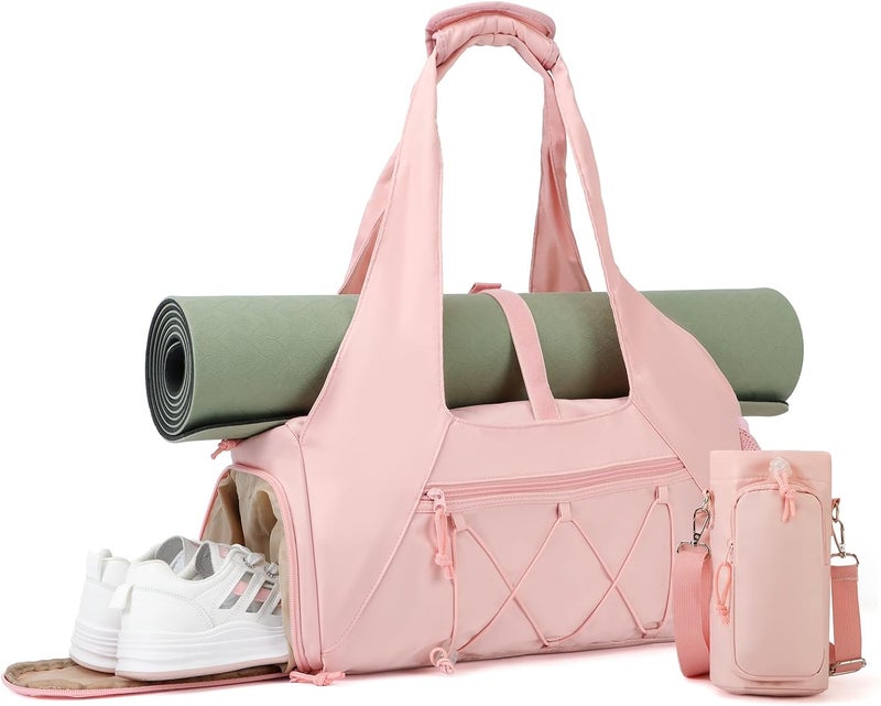 FULONEEI Gym Bag for Women, Yoga Mat Bag with Shoe Compartment and Wet Pocket, Sport Yoga Gym Bag with Yoga Strap, Carryall Yoga Tote Bag - Image 1